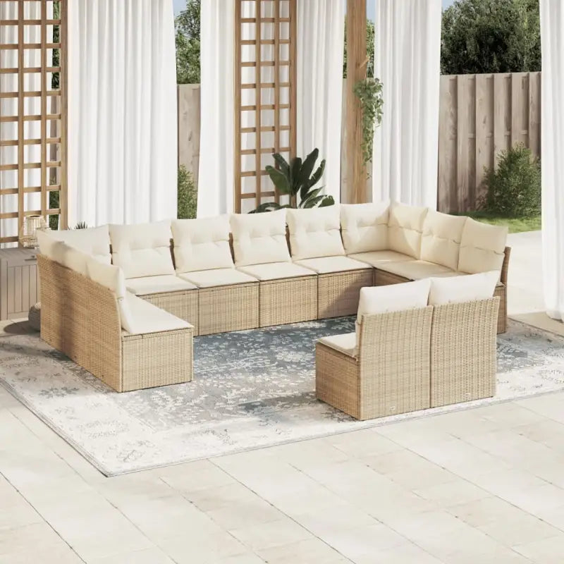 Loungebank van poly rattan met beige materiaal en gepoedercoat staal - beige en crèmekleurig / Zonder tafel - Tuinsets