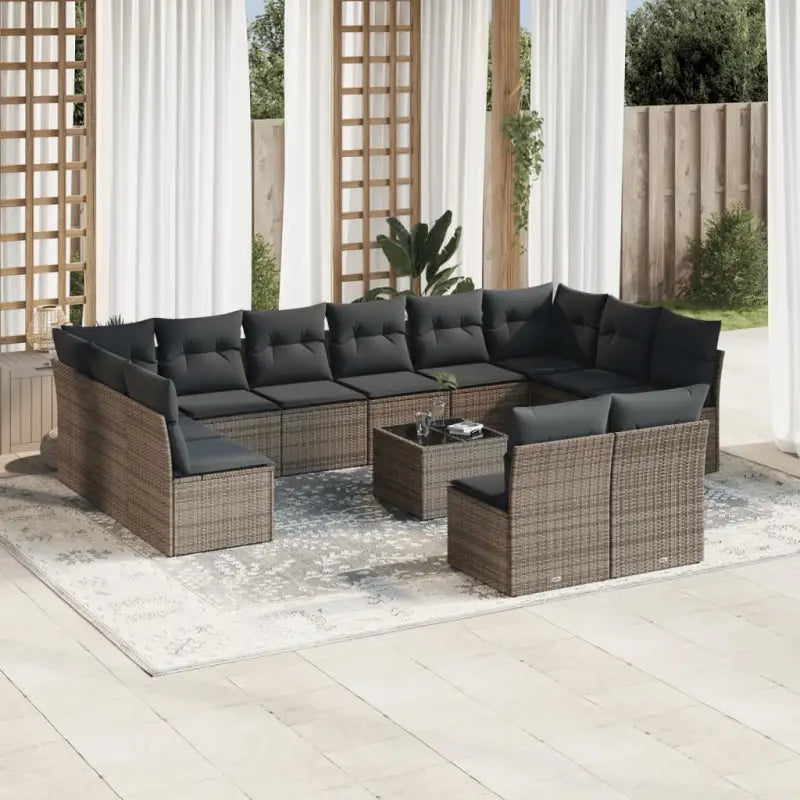 Loungebank van poly rattan met beige materiaal en gepoedercoat staal - Grijs / Met tafel - Tuinsets