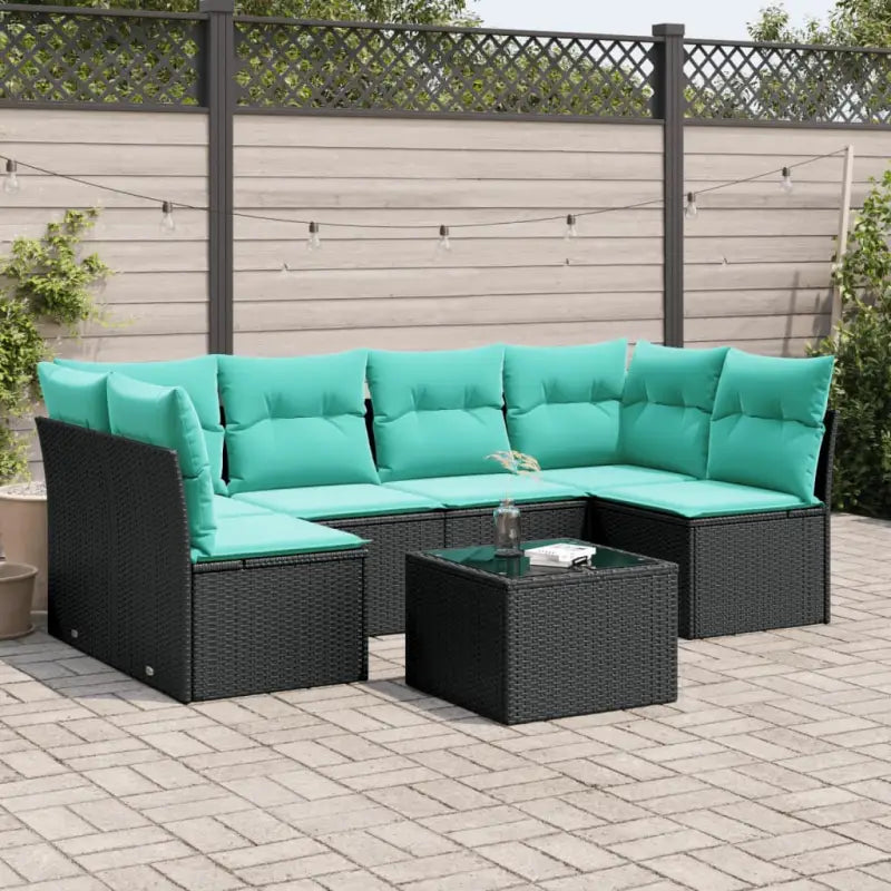 Loungebank van poly rattan met comfortabele zitervaring en gepoedercoat staal - Zwart en blauw / Met tafel - Tuinsets