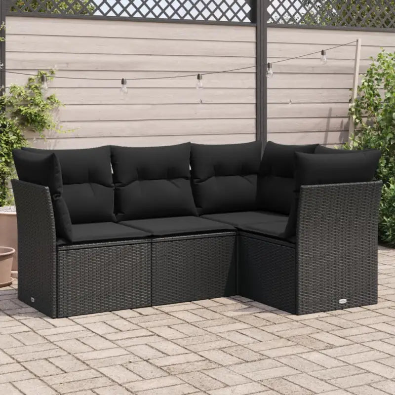 Loungebank van poly rattan met comfortabele zitervaring en gepoedercoat staal - Zwart / Zonder tafel - Tuinsets