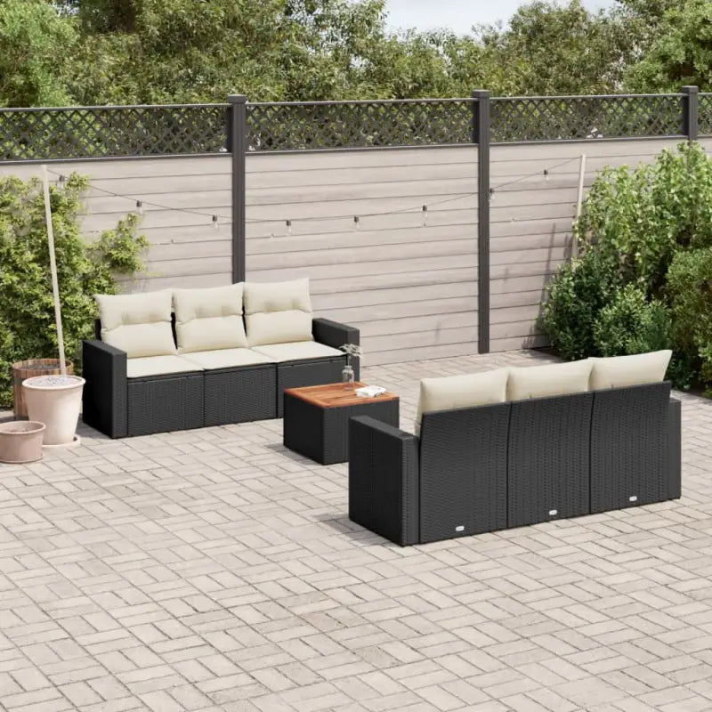 Loungebank van poly rattan met gepoedercoat staal afmetingen - Zwart en crème - Tuinsets
