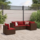 Loungebank van poly rattan met gepoedercoat staal en afmetingen rugkussen - Bruin en rood / 3x hoek + 2x midden