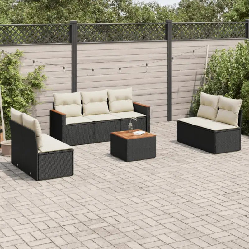 Loungebank van poly rattan met waterdichte tas voor tuinvermaak - Zwart en crème / Met tafel - Tuinsets