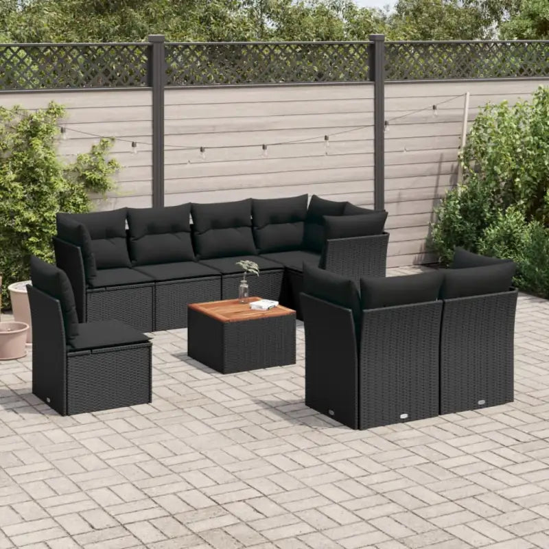 Loungebank voor tuin en terras in gemengd beige materiaal - Zwart / 3x midden + 5x hoek + Tafel - Tuinsets