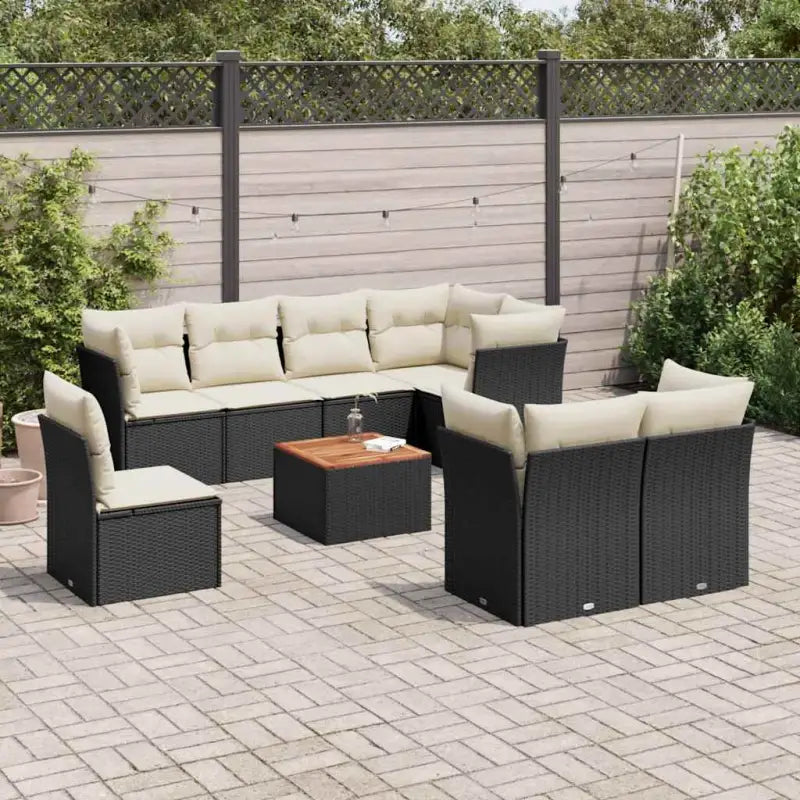 Loungebank voor tuin en terras in gemengd beige materiaal - Zwart en crème / 3x midden + 5x hoek + Tafel - Tuinsets