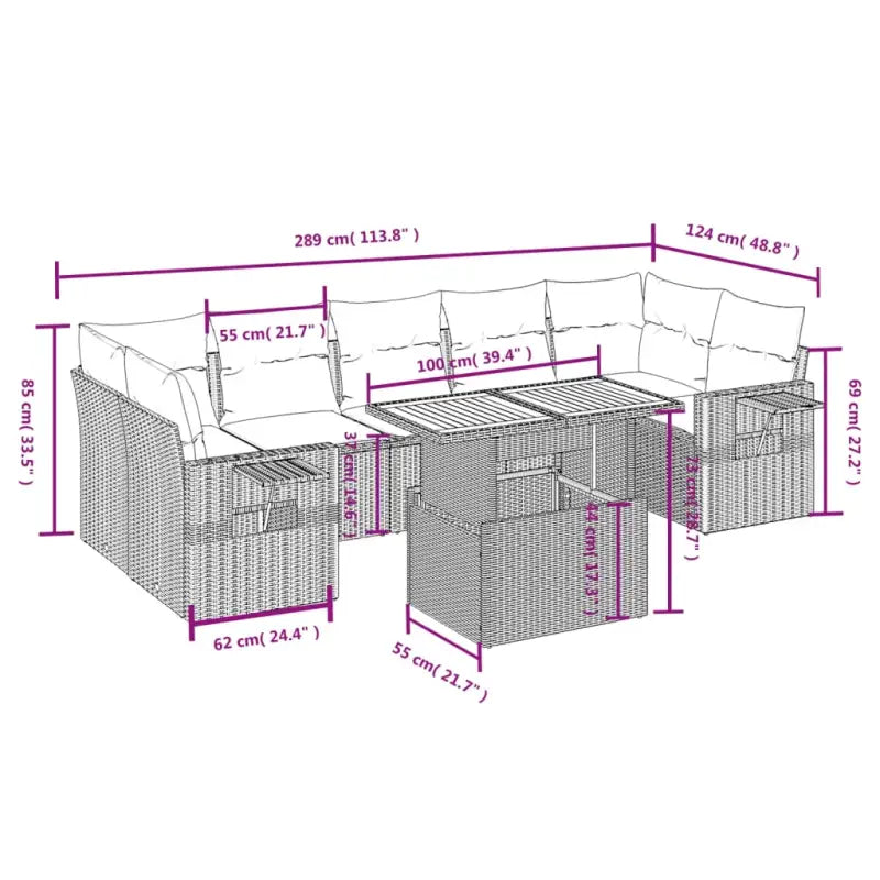 Loungebank voor tuin met beige materiaal en gepoedercoat staal - Tuinsets