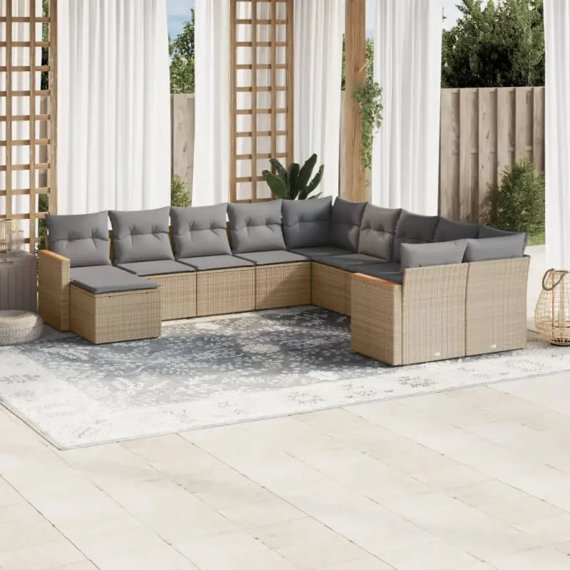 Loungebank voor tuin met beige materiaal en gepoedercoat staal - Beige en grijs / Zonder tafel - Tuinsets