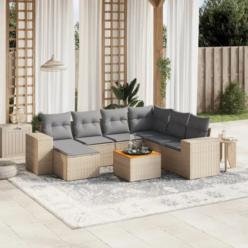 Loungebank voor tuin met beige materiaal en gepoedercoat staal - Beige en grijs / 3x midden + hoek + voetensteun