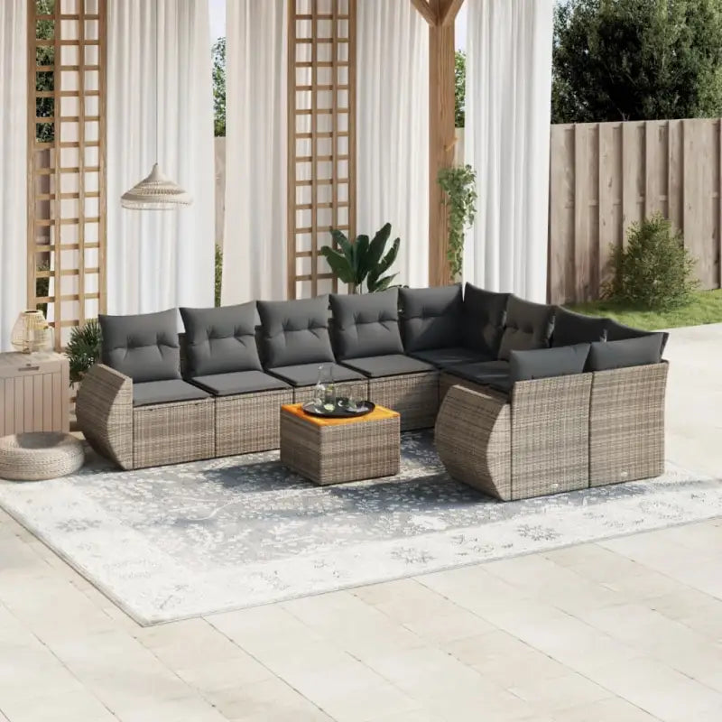 Loungebank voor tuin met beige materiaal en gepoedercoat staal - Grijs / 5x midden + Tafel + 2x hoek - Tuinsets