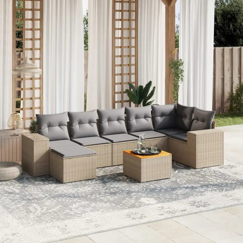 Loungebank voor tuin met beige materiaal en gepoedercoat staal - Beige en grijs / hoek + 3x midden + voetensteun