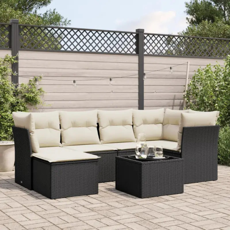 Loungebank voor tuin met beige materiaal en gepoedercoat staal - Zwart en crème / Met tafel - Tuinsets