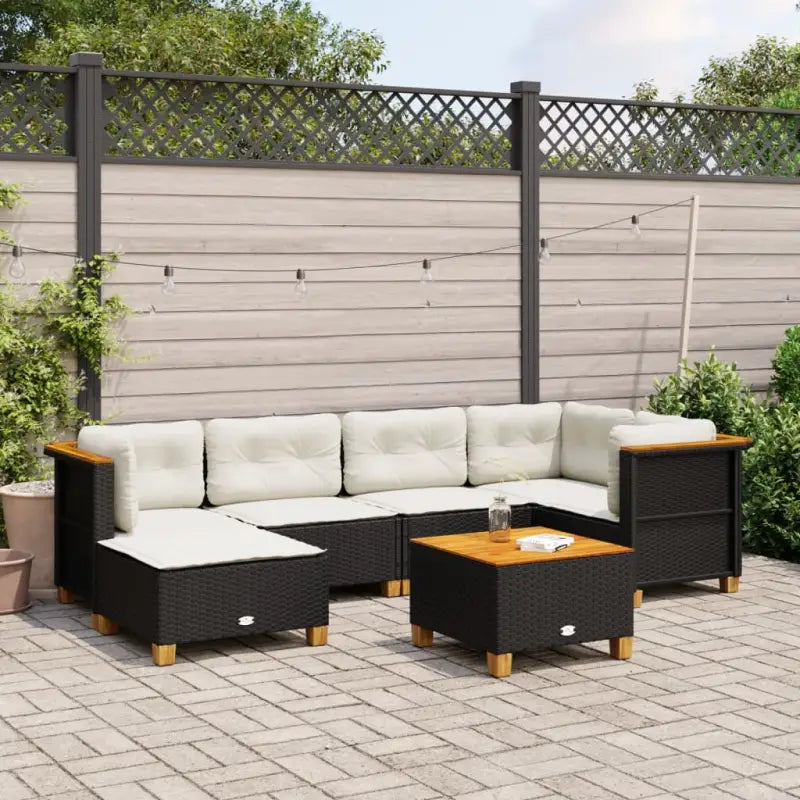 Loungebank voor tuin met beige materiaal en natuurlijke olieafwerking - Zwart / Met tafel / Dichtgeweven - Tuinsets