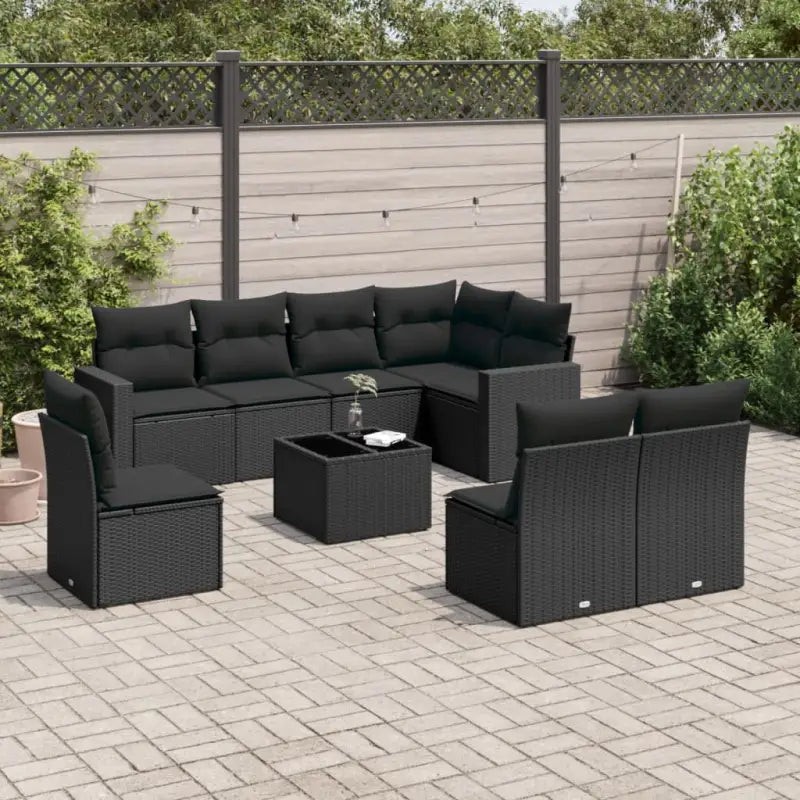 Loungebank voor tuin met gepoedercoat staal en beige materiaal - Zwart / Met tafel - Tuinsets