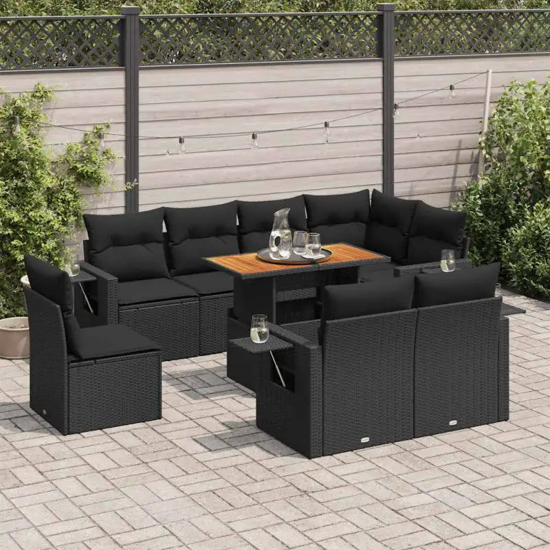 Loungebank voor tuin met waterdichte tas en grijs gepoedercoat staal - Zwart / 3x midden + 5x hoek + Tafel - Tuinsets