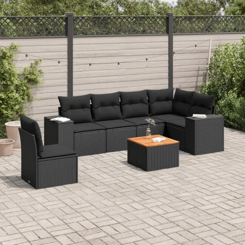 Loungebank voor tuin met zwart materiaal en gepoedercoat staal - Zwart / 3x midden + Tafel + hoek - Tuinsets