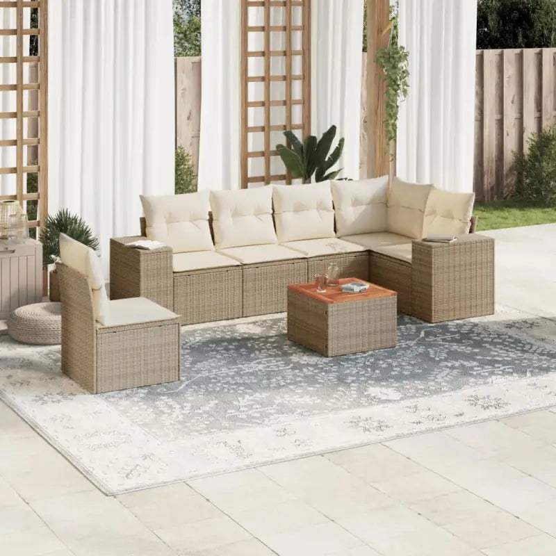 Loungebank voor tuin met zwart materiaal en gepoedercoat staal - Beige / 3x midden + Tafel + hoek - Tuinsets