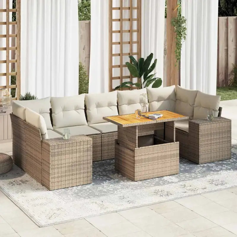 Loungebank voor tuin met zwart materiaal en gepoedercoat staal - beige en crèmekleurig / met opbergruimte - Tuinsets