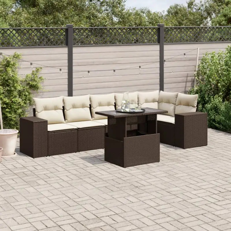 Loungebank voor tuin met zwart materiaal en gepoedercoat staal - Bruin en crème / Met tafel - Tuinsets