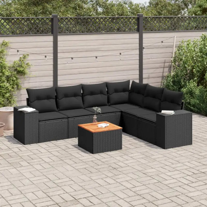 Loungebank voor tuin met zwart materiaal en gepoedercoat staal - Zwart / hoek + Tafel + 3x midden - Tuinsets