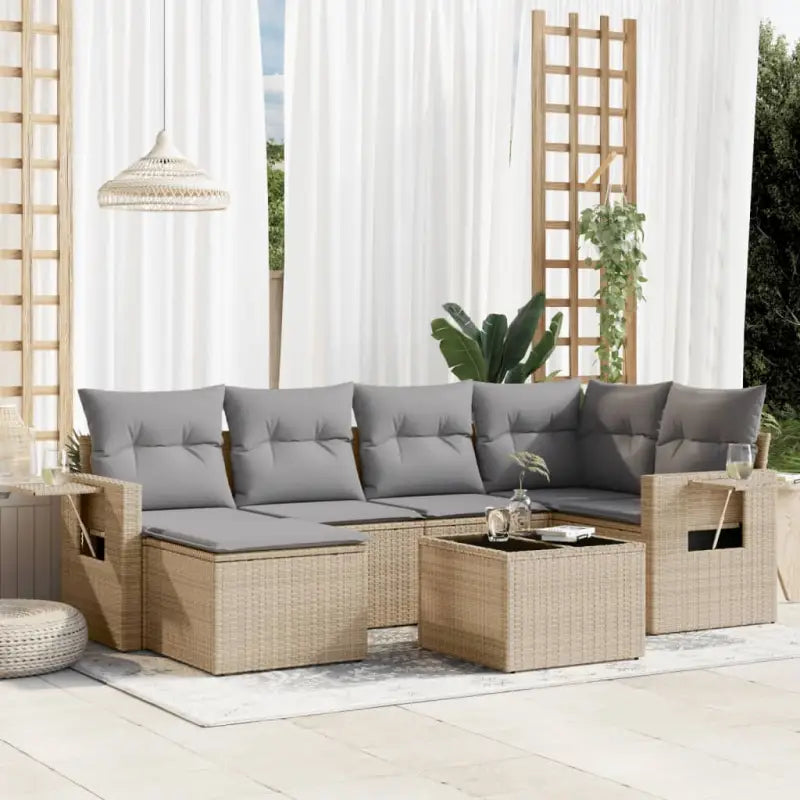 Loungebank voor tuin met zwart materiaal en waterdichte tas - Beige en grijs / Met tafel - Tuinsets
