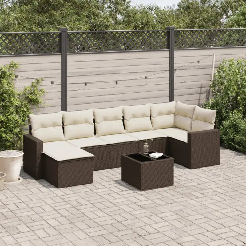 Loungebank voor tuin of terras met beige materiaal en gepoedercoat staal - Bruin en crème / Met tafel - Tuinsets