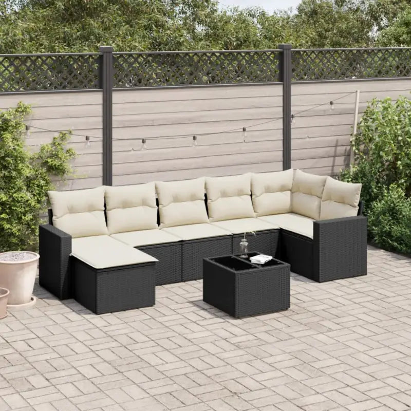 Loungebank voor tuin of terras met beige materiaal en gepoedercoat staal - Zwart en crème / Met tafel - Tuinsets