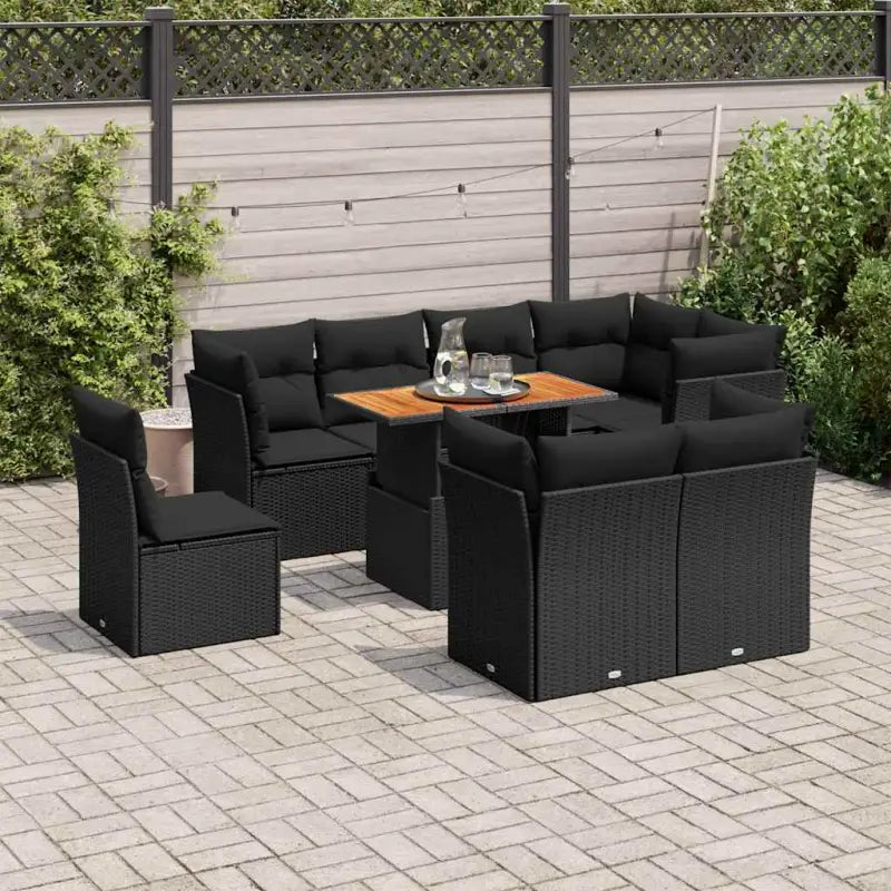 Loungebank voor tuin of terras met waterdichte tas en grijs materiaal - Zwart / 3x midden + 5x hoek + Tafel - Tuinsets