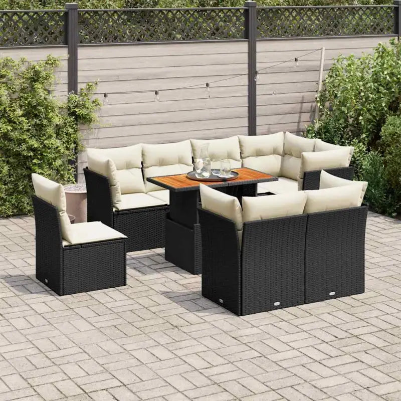 Loungebank voor tuin of terras met waterdichte tas en grijs materiaal - Zwart en crème / 3x midden + 5x hoek + Tafel