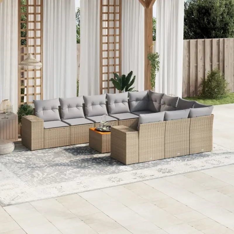 Loungebank voor tuin of terras met zwart materiaal en gepoedercoat staal - beige en lichtgrijs / 6x midden + 2x hoek