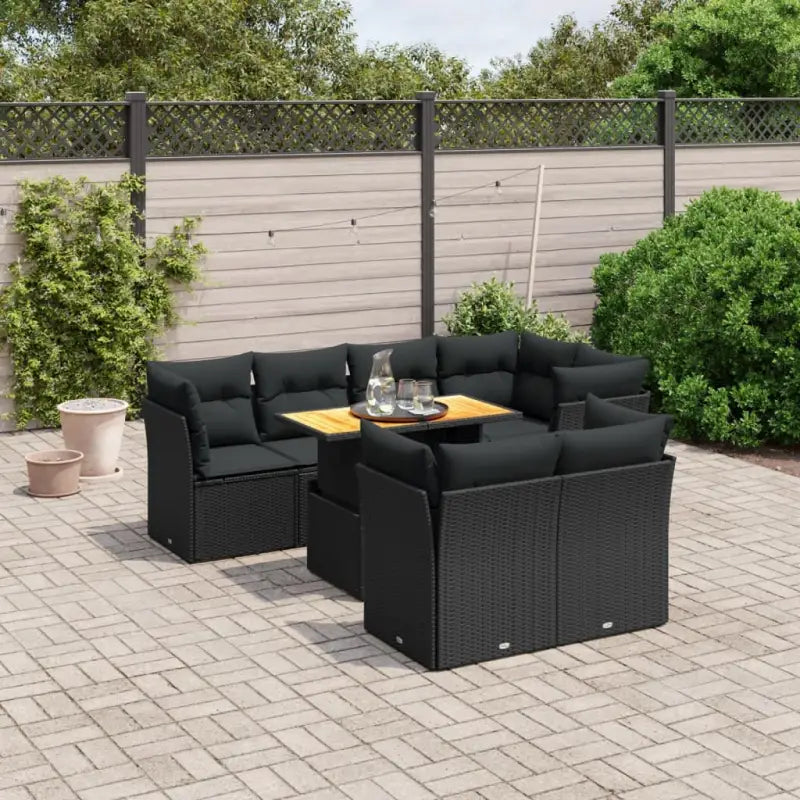 Loungebank voor tuin of terras met zwart materiaal en gepoedercoat staal - Zwart / Tafel + 4x hoek + 3x midden