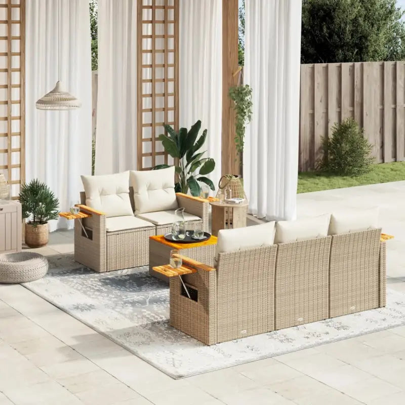 Loungebank voor tuin van poly rattan en gepoedercoat staal - beige en crèmekleurig - Tuinsets