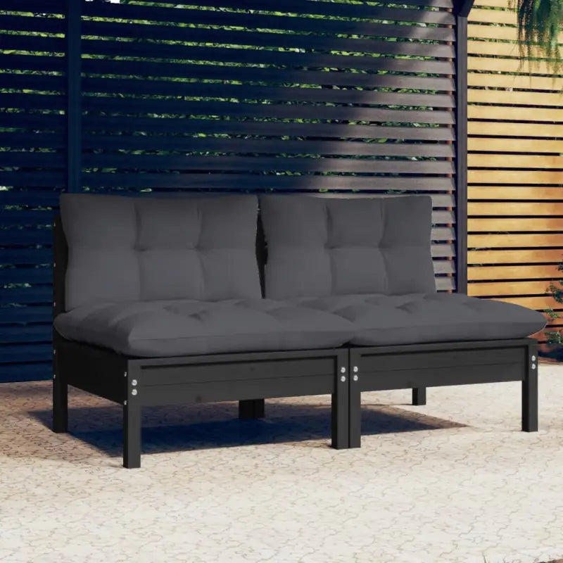 Loungebanken 2-zitsbank met massief grenenhout voor terras of tuin - Zwart / 1 - Loungebanken