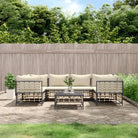 Loungebanken in poly rattan en antraciet materiaal voor buitengebruik - 1 / Beige / 4x hoek + 2x midden + Tafel