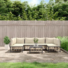 Loungebanken in poly rattan en antraciet materiaal voor buitengebruik - 1 / Beige / 2x hoek + 4x midden + Tafel
