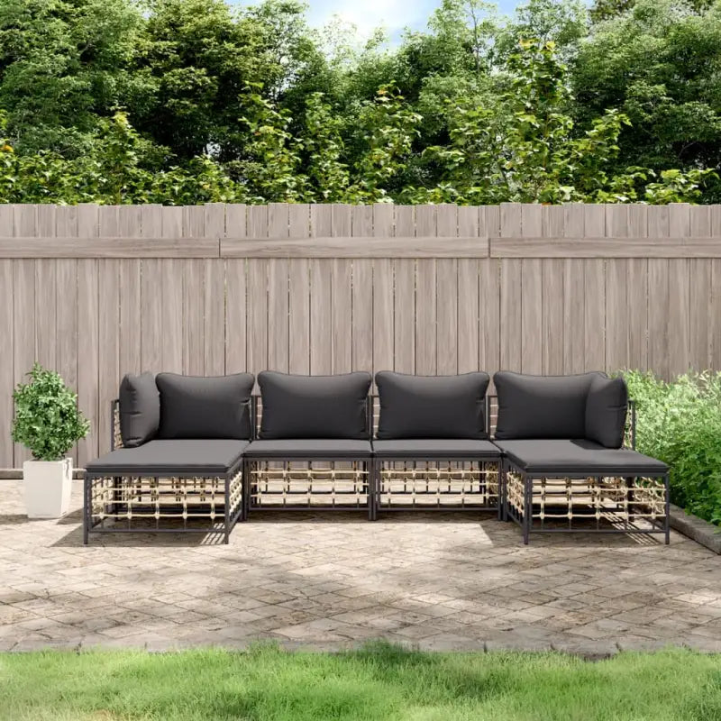 Loungebanken in poly rattan en antraciet materiaal voor buitengebruik - 1 / Donkergrijs / 2x hoek + 2x midden + 2x