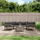 Loungebanken in poly rattan en antraciet materiaal voor buitengebruik - 1 / Donkergrijs / 4x hoek + 2x midden + Tafel
