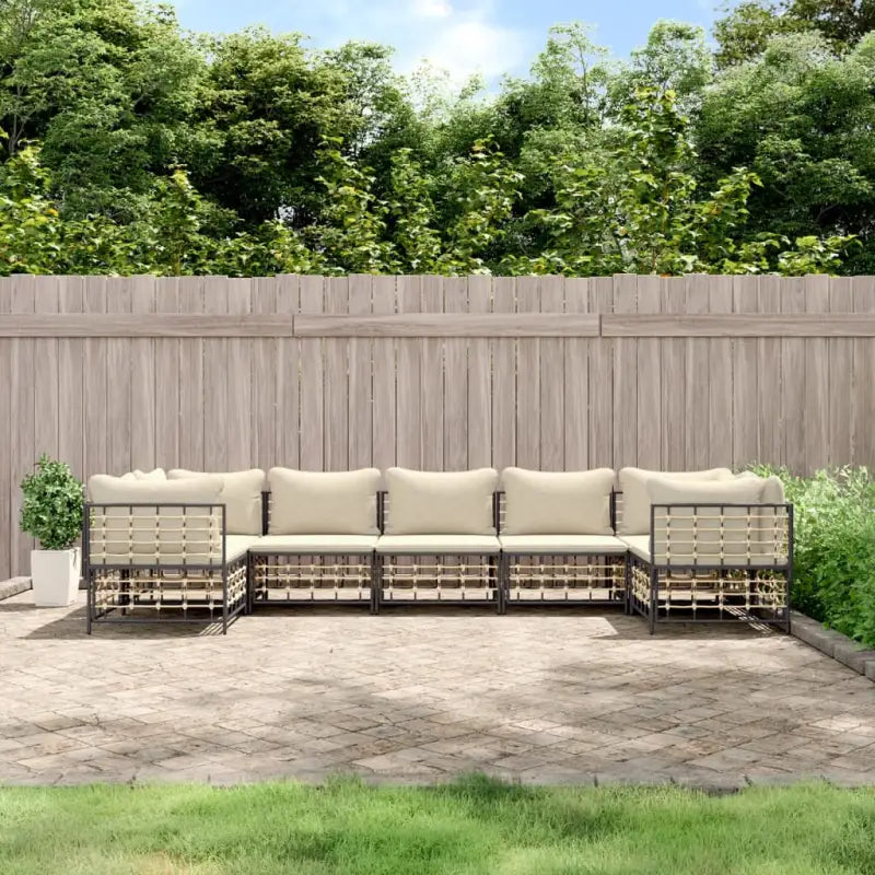 Loungebanken in poly rattan en antraciet materiaal voor buitengebruik - 1 / Beige / 4x hoek + 3x midden - Loungebanken