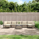 Loungebanken in poly rattan en antraciet materiaal voor buitengebruik - 1 / Beige / 2x hoek + 5x midden + Tafel