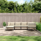 Loungebanken in poly rattan en antraciet materiaal voor buitengebruik - 1 / Beige / 3x hoek + 2x midden + voetensteun
