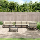 Loungebanken in poly rattan met antraciet materiaal en gepoedercoat staal - 1 / Beige / 3x hoek + 4x midden + Tafel