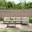 Loungebanken in poly rattan met antraciet materiaal en gepoedercoat staal - 1 / Beige / 3x hoek + 2x midden + Tafel