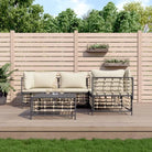 Loungebanken in poly rattan met antraciet materiaal en gepoedercoat staal - 1 / Beige / 3x hoek + midden + Tafel