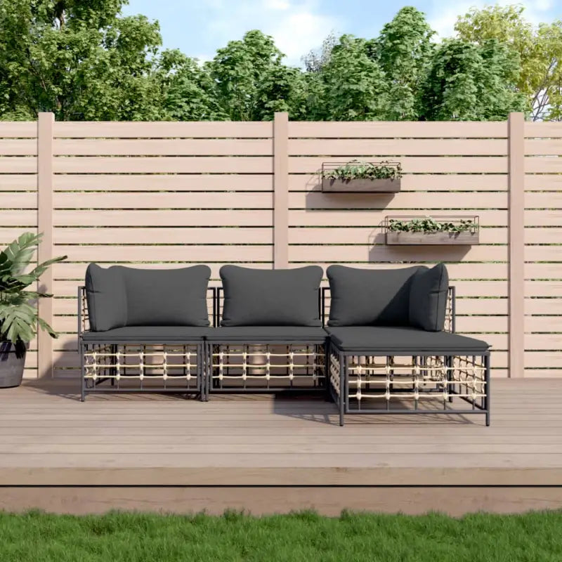 Loungebanken in poly rattan met antraciet materiaal en gepoedercoat staal - 1 / Donkergrijs / 2x hoek + midden