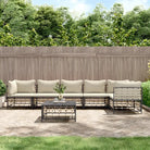Loungebanken in poly rattan met antraciet materiaal en gepoedercoat staal - 1 / Beige / 3x hoek + 3x midden + Tafel