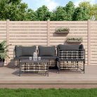 Loungebanken in poly rattan met antraciet materiaal en gepoedercoat staal - 1 / Donkergrijs / 3x hoek + midden + Tafel