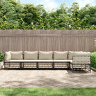 Loungebanken in poly rattan met antraciet materiaal en gepoedercoat staal - 1 / Beige / 3x hoek + 3x midden