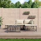 Loungebanken in poly rattan met antraciet materiaal en gepoedercoat staal - 1 / Beige / hoek + midden + 2x voetensteun