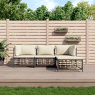 Loungebanken in poly rattan met antraciet materiaal en gepoedercoat staal - 1 / Beige / 2x hoek + midden + voetensteun