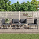 Loungebanken in poly rattan met antraciet materiaal en ruime afmetingen - 1 / Donkergrijs / 2x hoek + 2x midden + Tafel