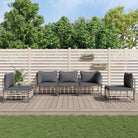 Loungebanken in poly rattan met antraciet materiaal en ruime afmetingen - 1 / Donkergrijs / 2x hoek + 3x midden